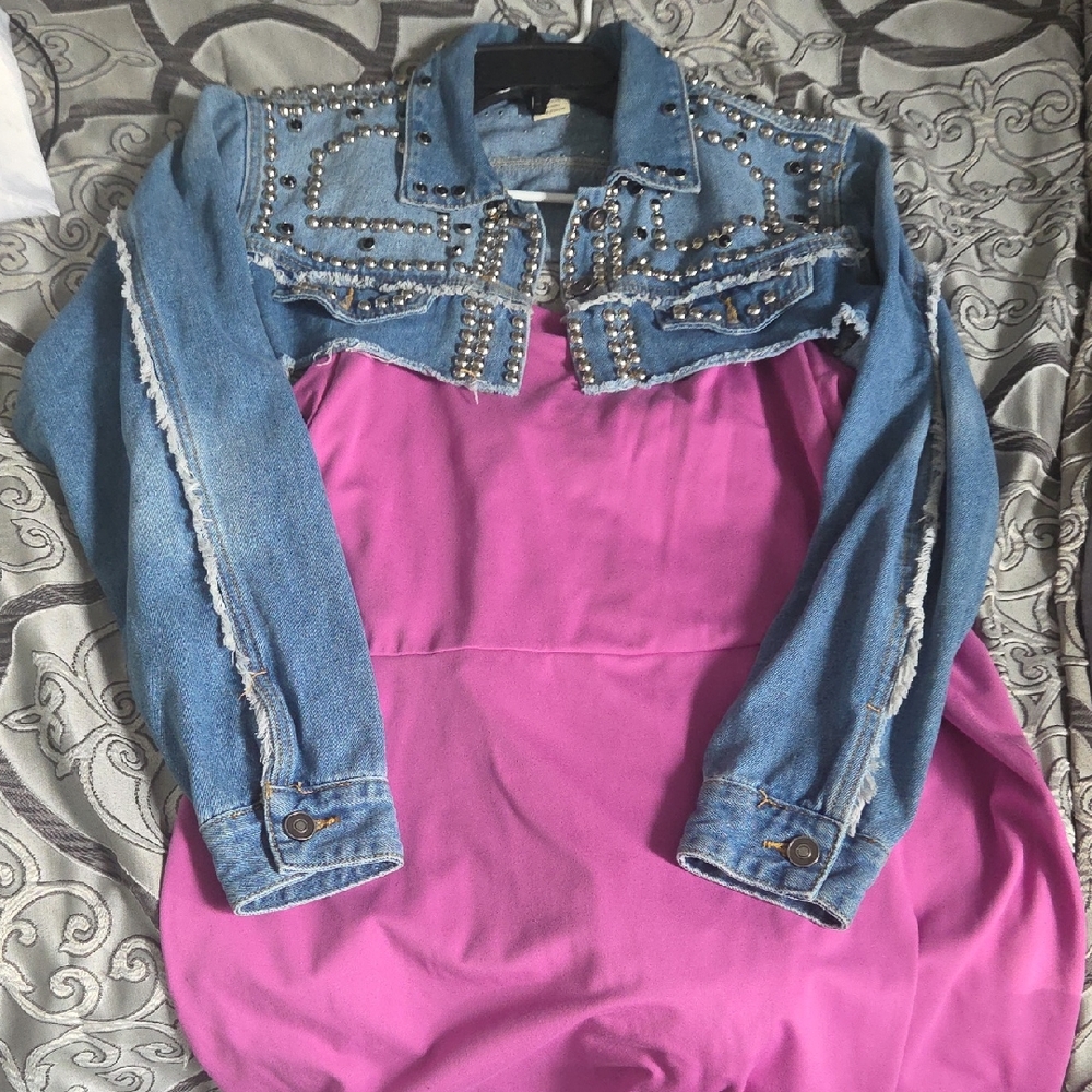 Studded Denim Jacket (Pink Dress Not Included)